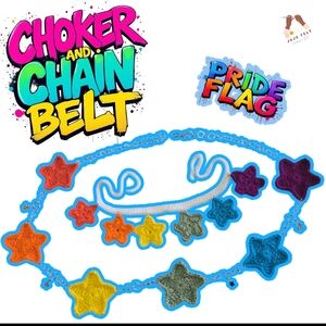 Pride FLAG StarCrochet Choker/Chain BELT Set, Handmadebyme, Pride Attire